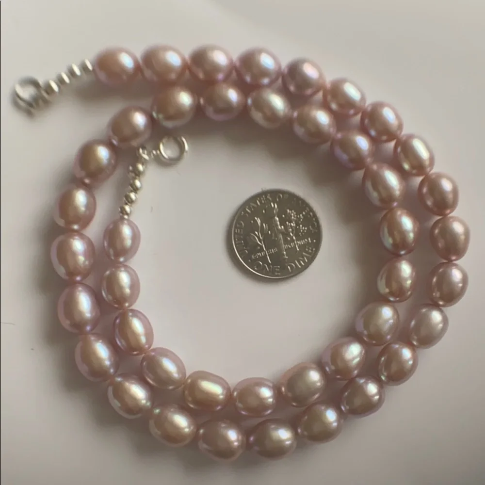 AAA Natural Lavender Cultured Pearl Necklace - 925 Sterling Silver - Picture 6 of 10